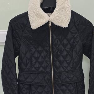 MICHAEL Michael Kors Black Quilted Jacket with Cream Collar